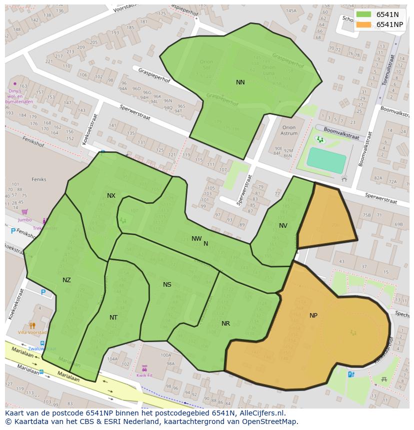 Afbeelding van het postcodegebied 6541 NP op de kaart.