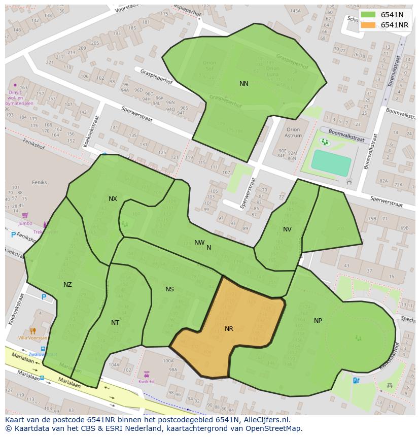 Afbeelding van het postcodegebied 6541 NR op de kaart.