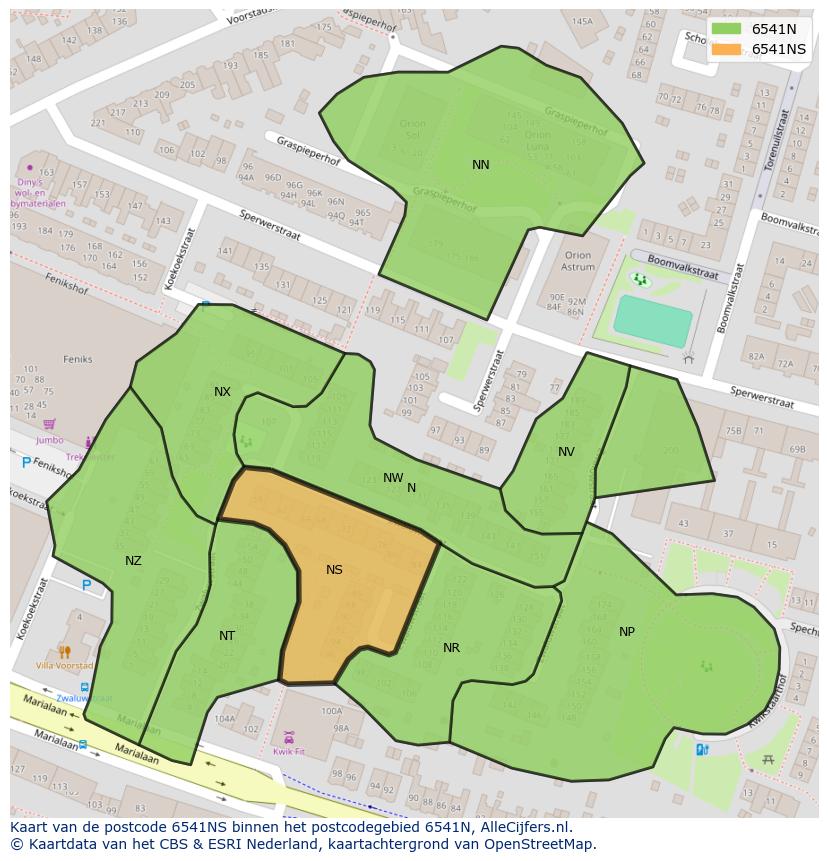 Afbeelding van het postcodegebied 6541 NS op de kaart.