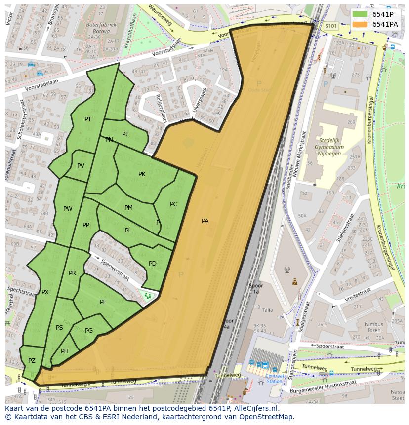 Afbeelding van het postcodegebied 6541 PA op de kaart.