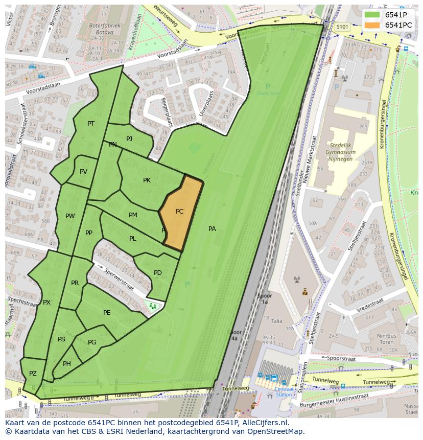 Afbeelding van het postcodegebied 6541 PC op de kaart.