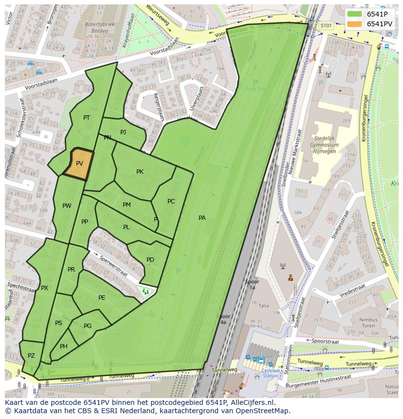 Afbeelding van het postcodegebied 6541 PV op de kaart.