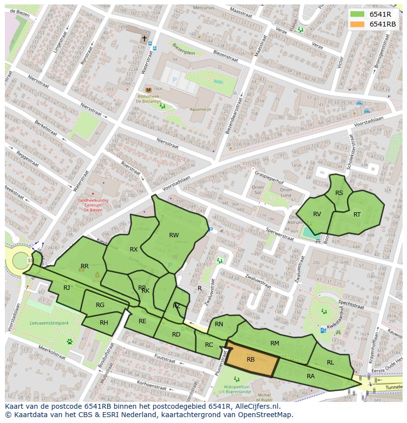 Afbeelding van het postcodegebied 6541 RB op de kaart.