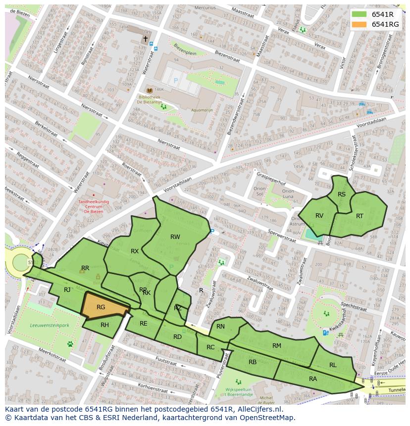 Afbeelding van het postcodegebied 6541 RG op de kaart.