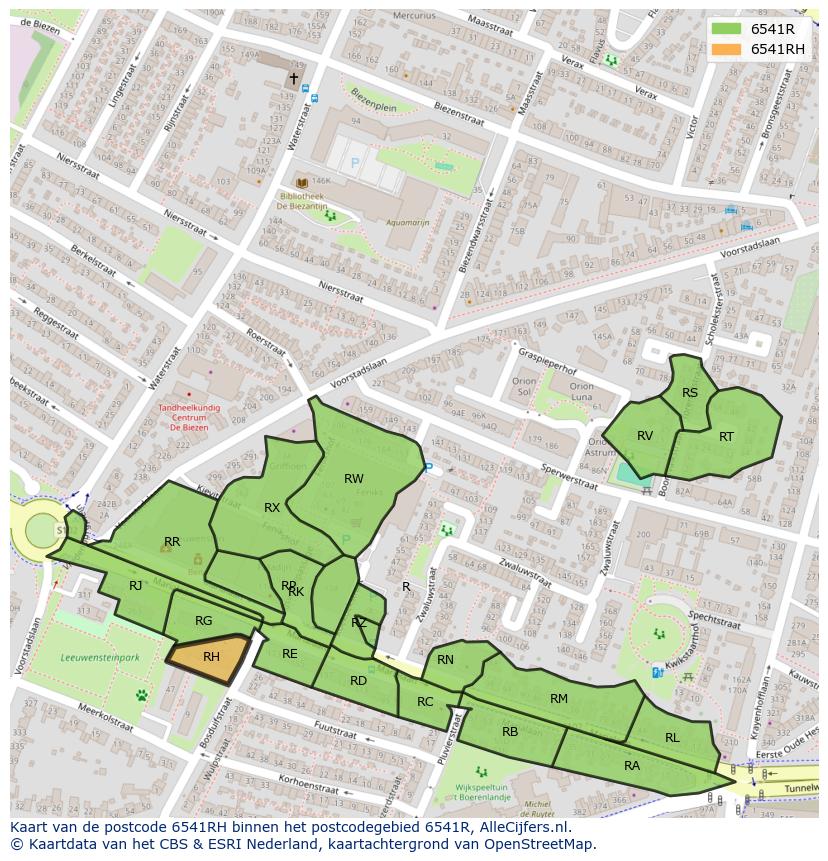 Afbeelding van het postcodegebied 6541 RH op de kaart.