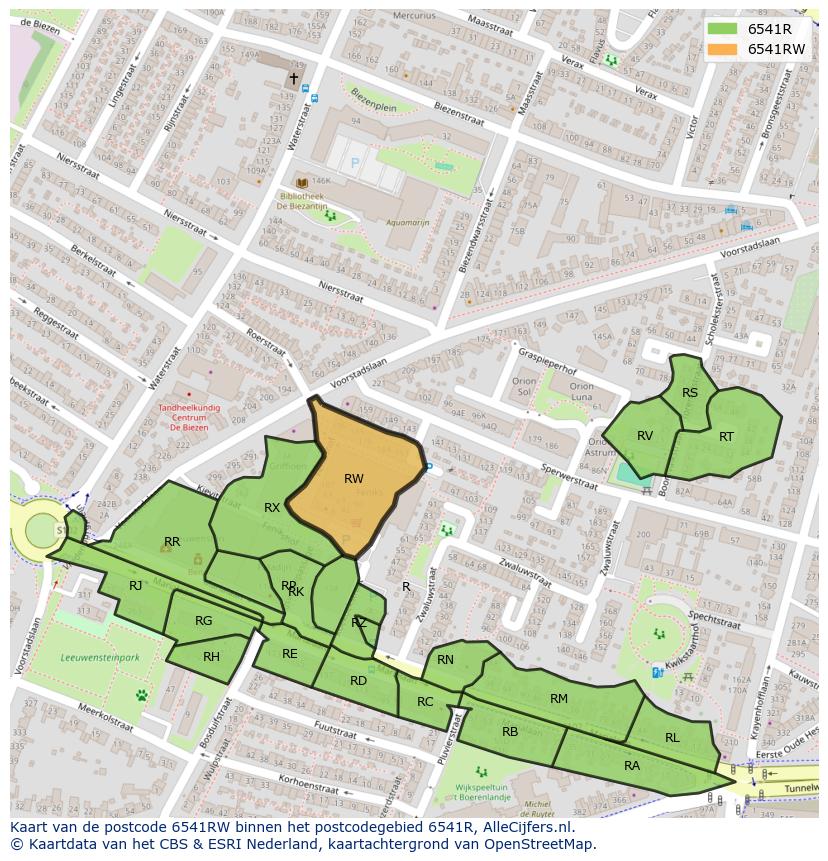 Afbeelding van het postcodegebied 6541 RW op de kaart.