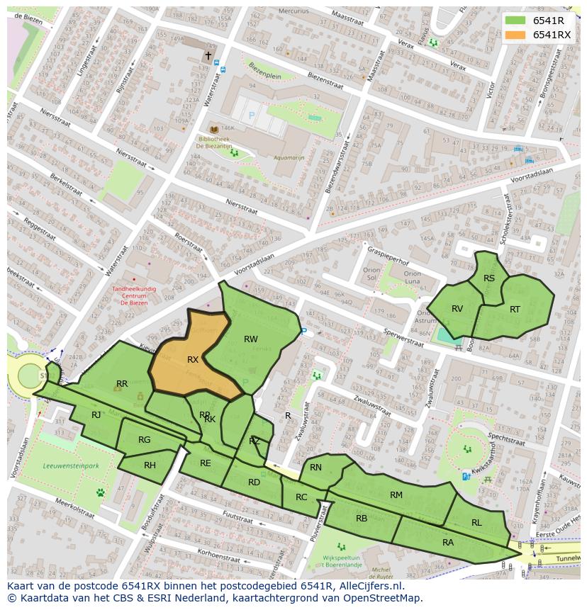 Afbeelding van het postcodegebied 6541 RX op de kaart.