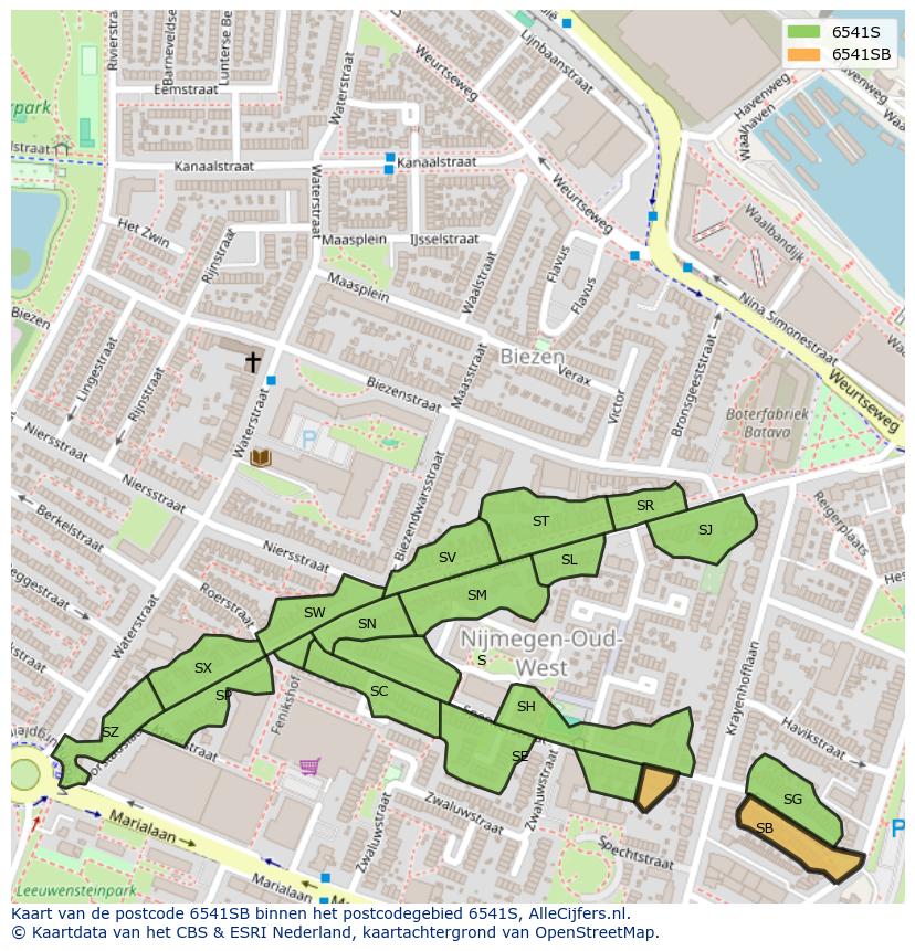 Afbeelding van het postcodegebied 6541 SB op de kaart.