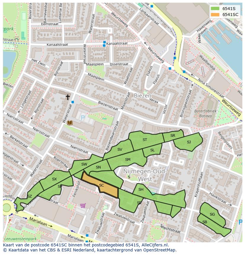 Afbeelding van het postcodegebied 6541 SC op de kaart.