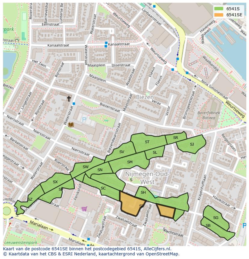 Afbeelding van het postcodegebied 6541 SE op de kaart.