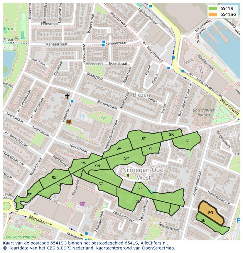 Afbeelding van het postcodegebied 6541 SG op de kaart.