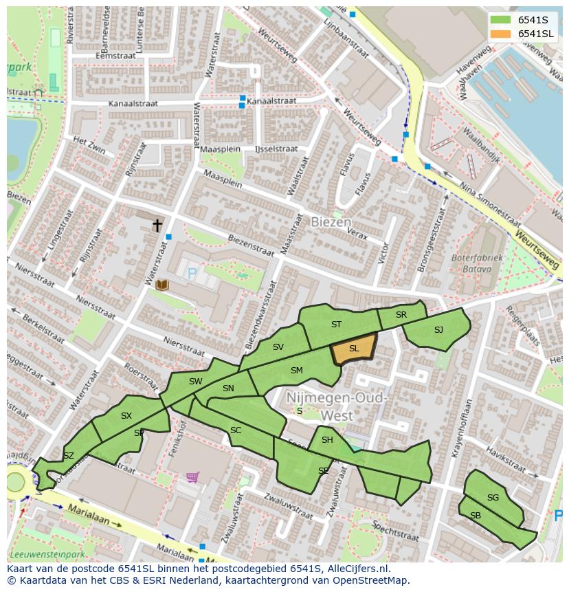 Afbeelding van het postcodegebied 6541 SL op de kaart.