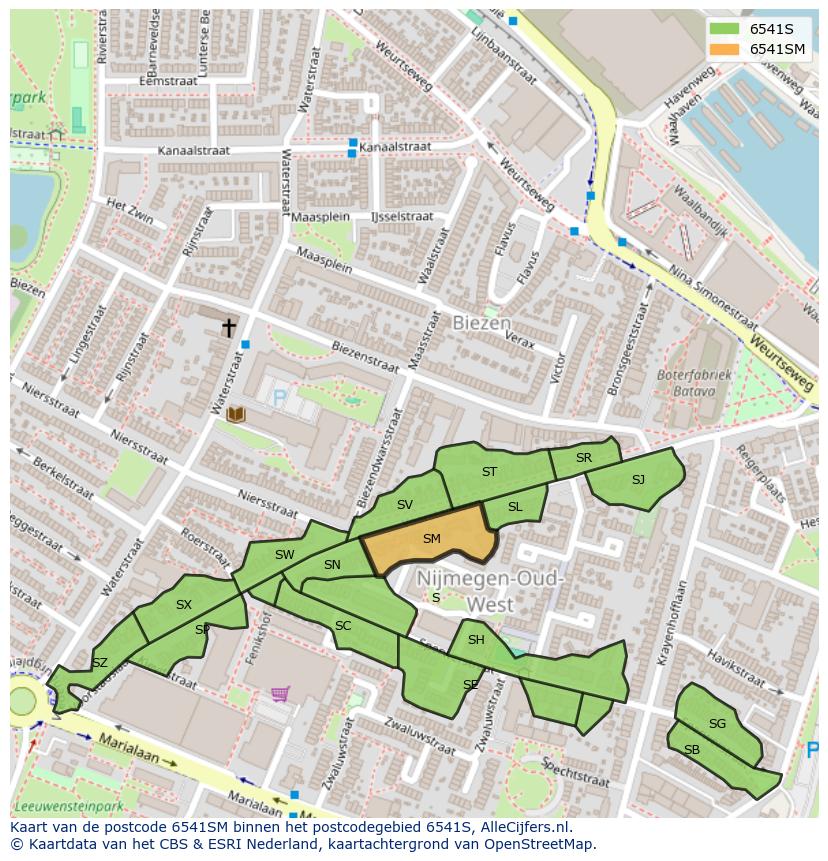 Afbeelding van het postcodegebied 6541 SM op de kaart.