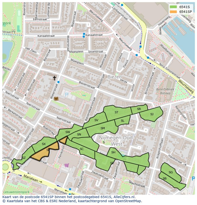 Afbeelding van het postcodegebied 6541 SP op de kaart.