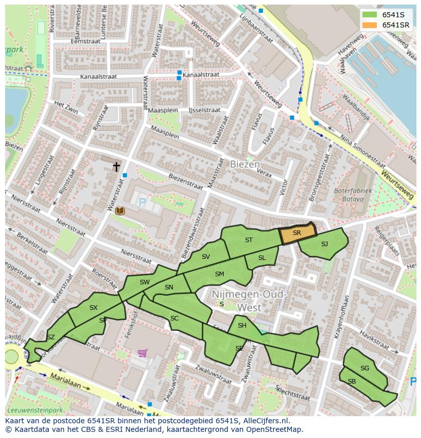 Afbeelding van het postcodegebied 6541 SR op de kaart.