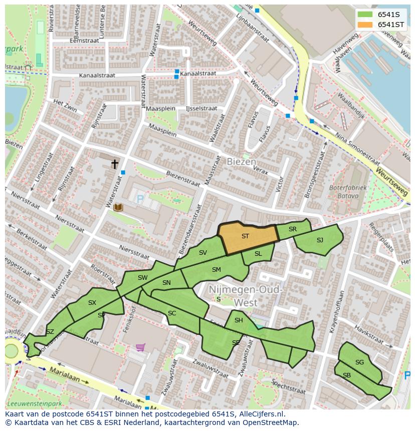 Afbeelding van het postcodegebied 6541 ST op de kaart.