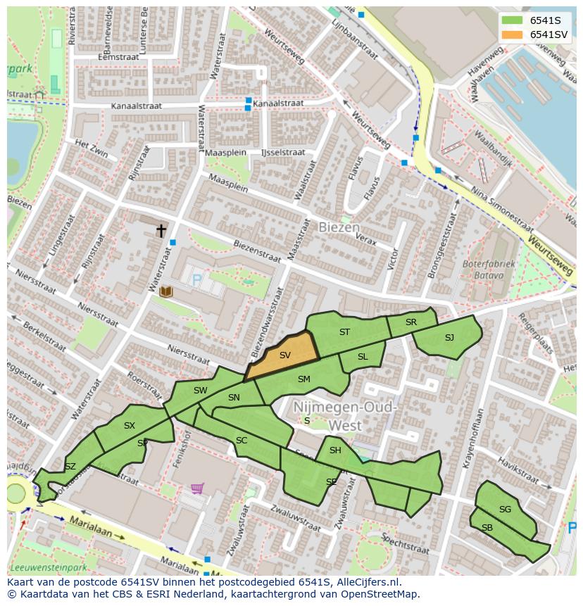 Afbeelding van het postcodegebied 6541 SV op de kaart.