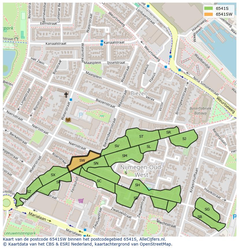 Afbeelding van het postcodegebied 6541 SW op de kaart.