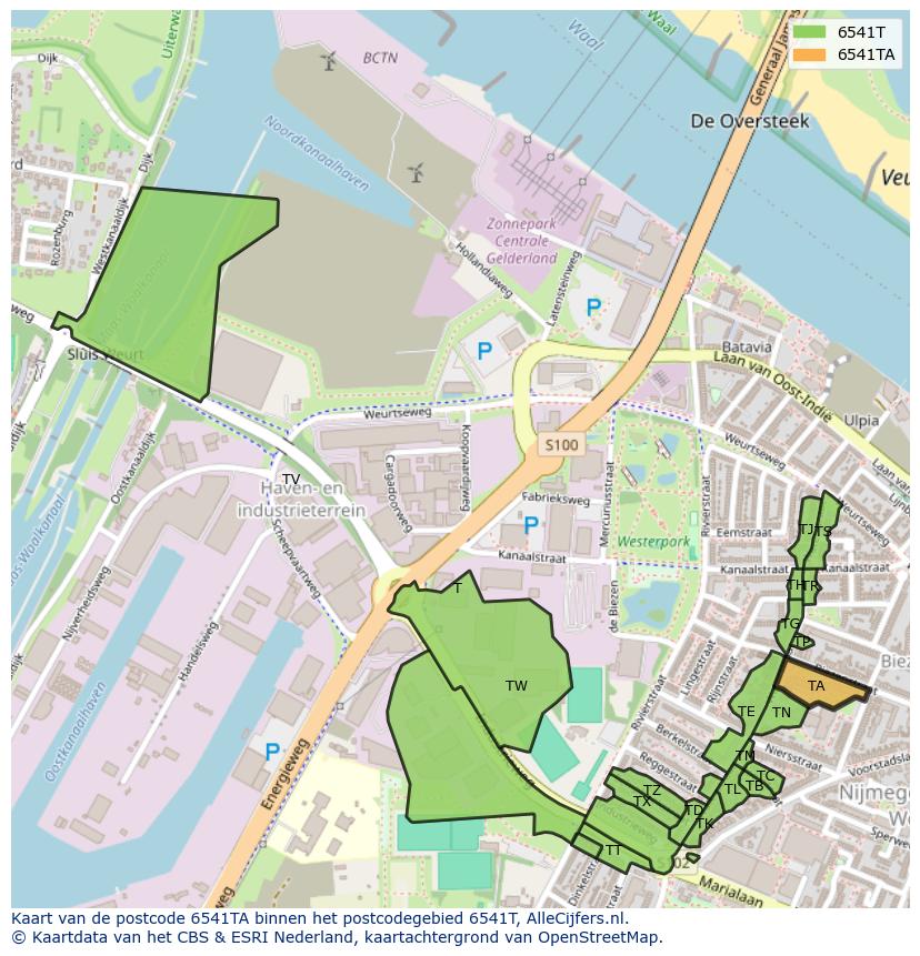 Afbeelding van het postcodegebied 6541 TA op de kaart.