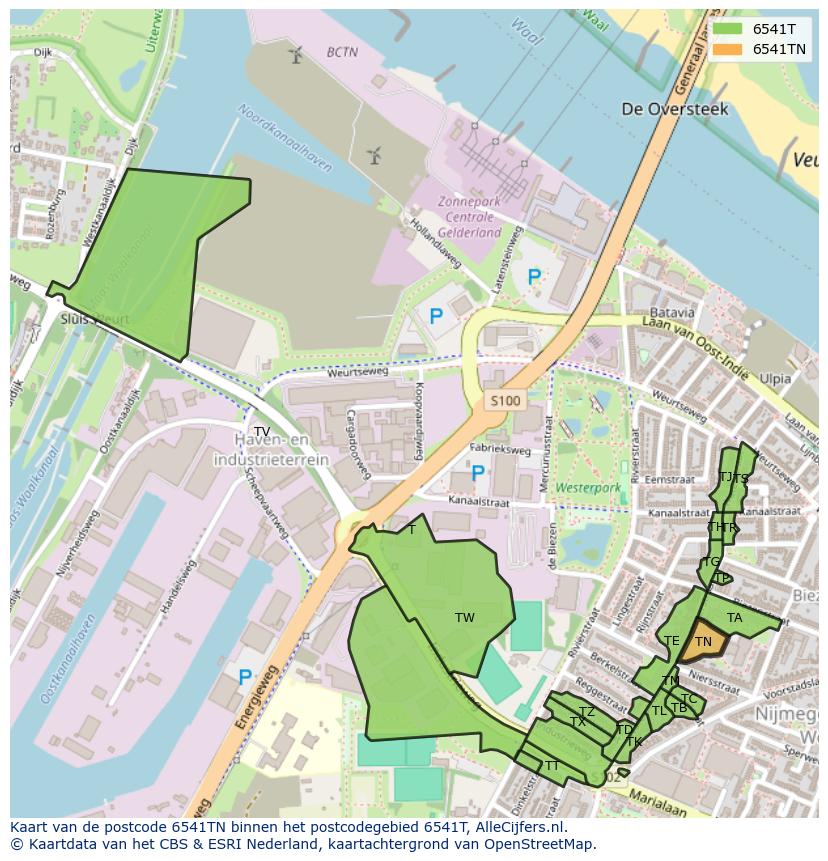 Afbeelding van het postcodegebied 6541 TN op de kaart.