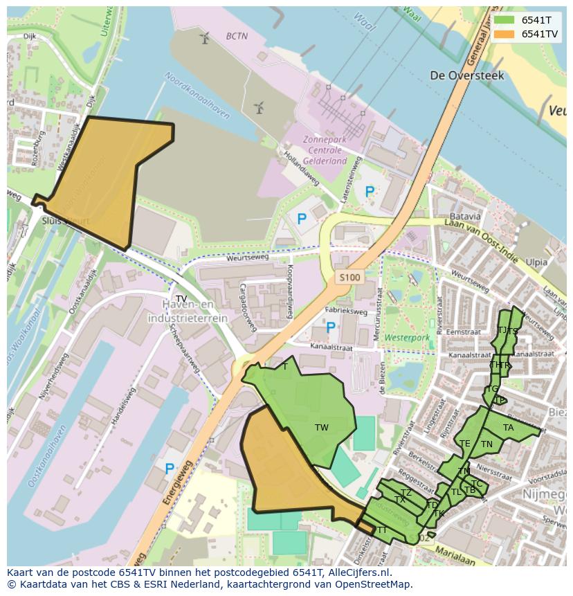 Afbeelding van het postcodegebied 6541 TV op de kaart.