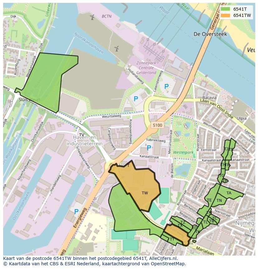Afbeelding van het postcodegebied 6541 TW op de kaart.