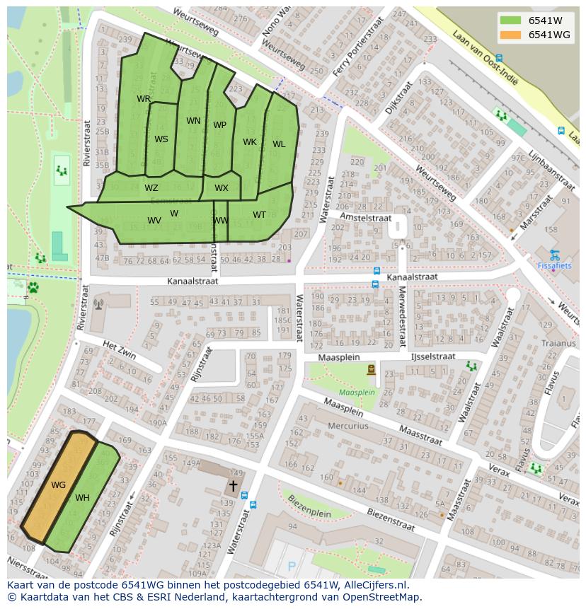 Afbeelding van het postcodegebied 6541 WG op de kaart.