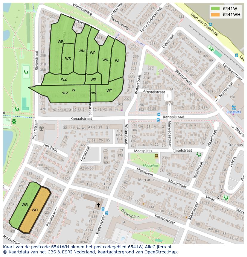 Afbeelding van het postcodegebied 6541 WH op de kaart.
