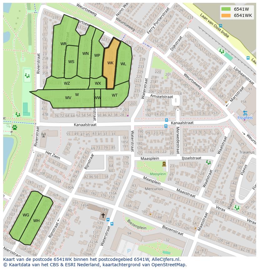 Afbeelding van het postcodegebied 6541 WK op de kaart.