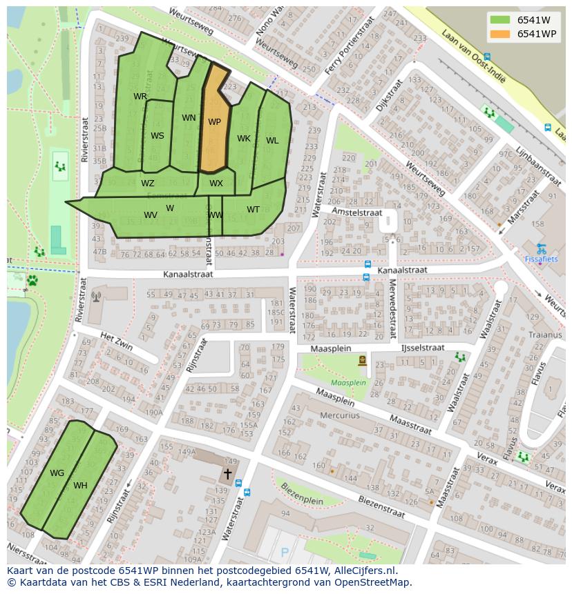 Afbeelding van het postcodegebied 6541 WP op de kaart.