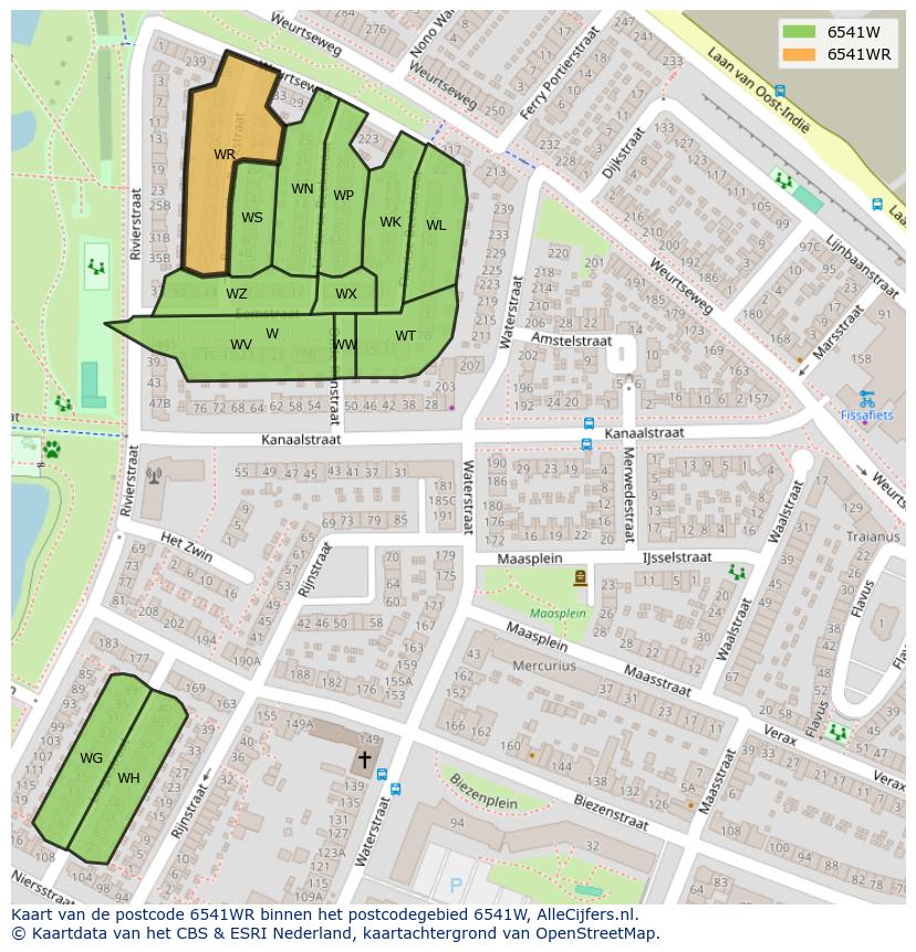 Afbeelding van het postcodegebied 6541 WR op de kaart.