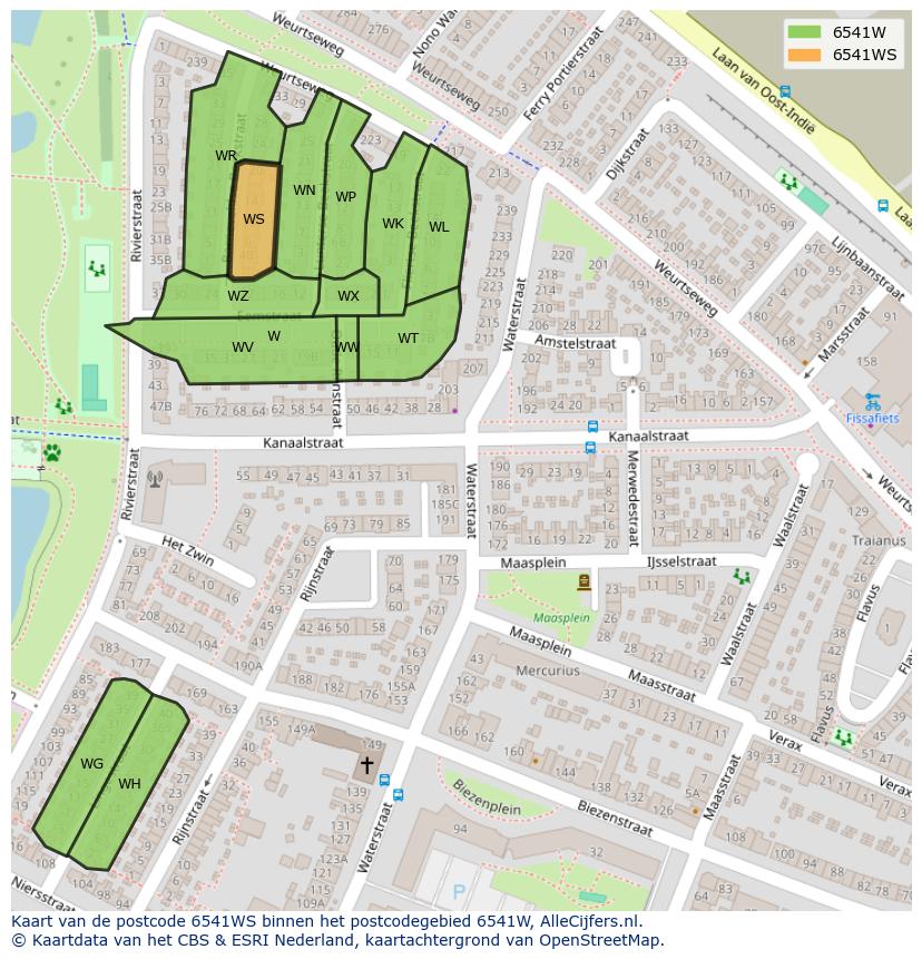 Afbeelding van het postcodegebied 6541 WS op de kaart.