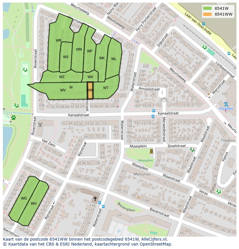 Afbeelding van het postcodegebied 6541 WW op de kaart.