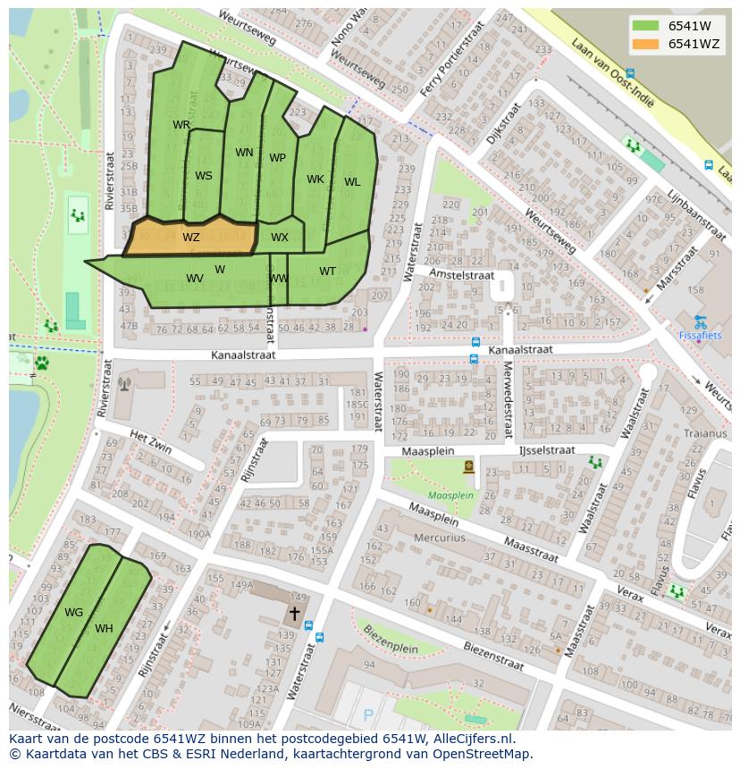 Afbeelding van het postcodegebied 6541 WZ op de kaart.