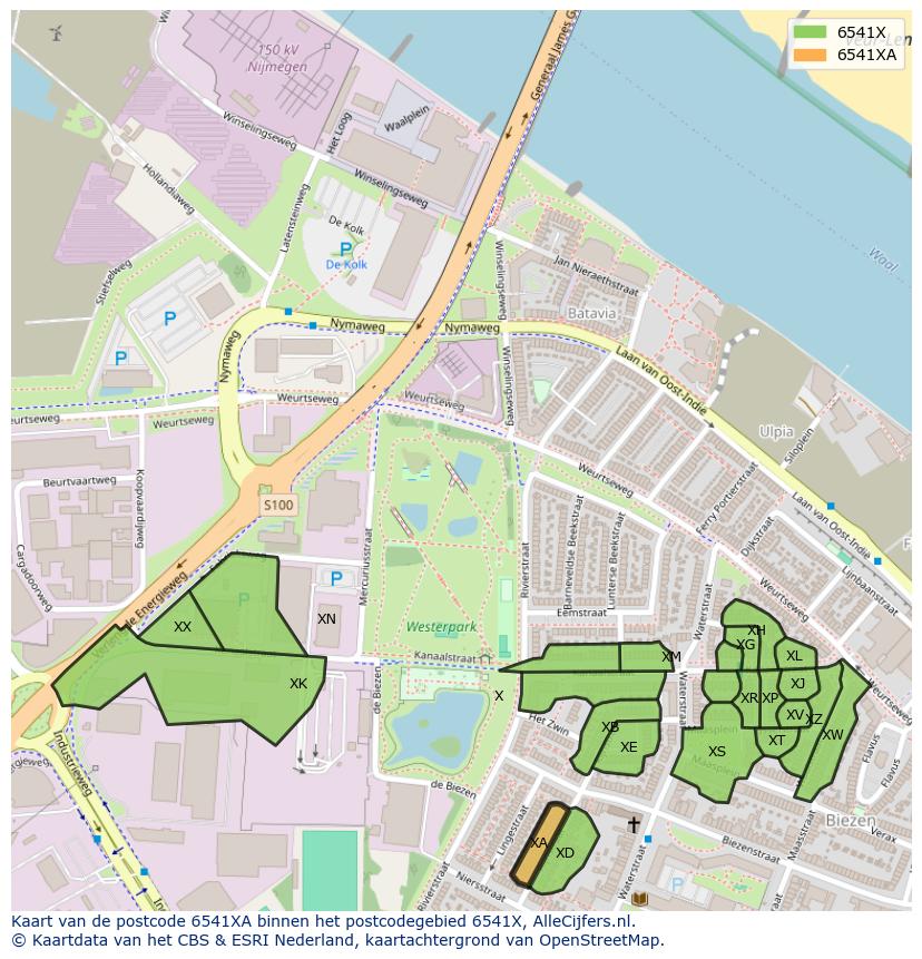 Afbeelding van het postcodegebied 6541 XA op de kaart.