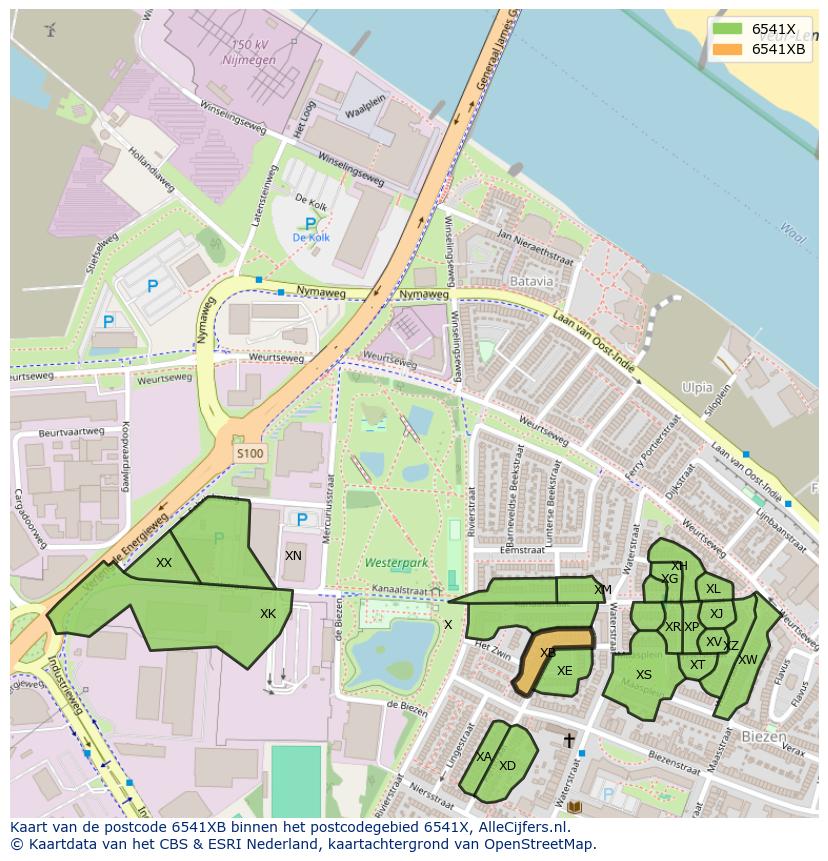 Afbeelding van het postcodegebied 6541 XB op de kaart.