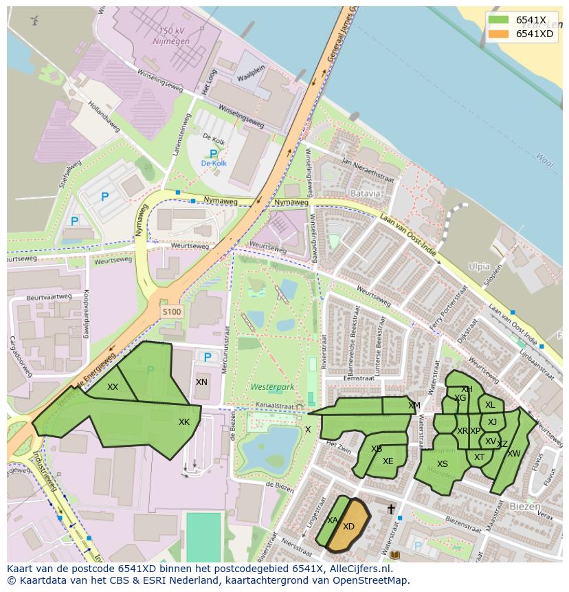 Afbeelding van het postcodegebied 6541 XD op de kaart.