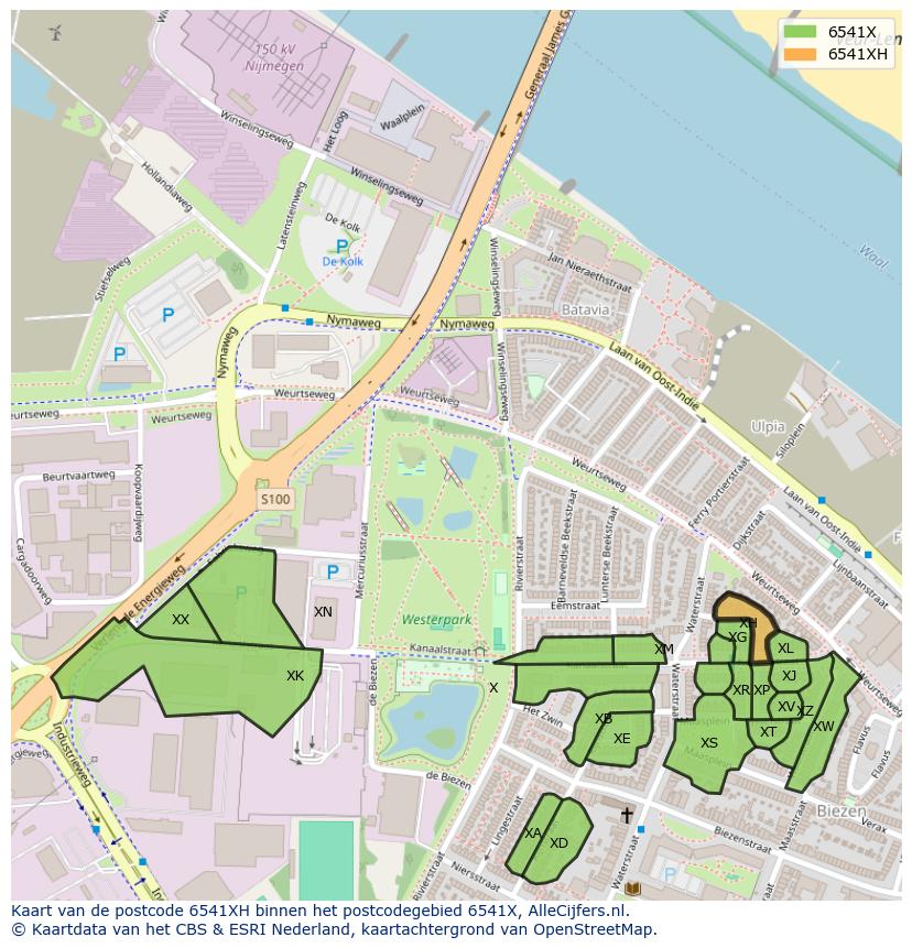 Afbeelding van het postcodegebied 6541 XH op de kaart.