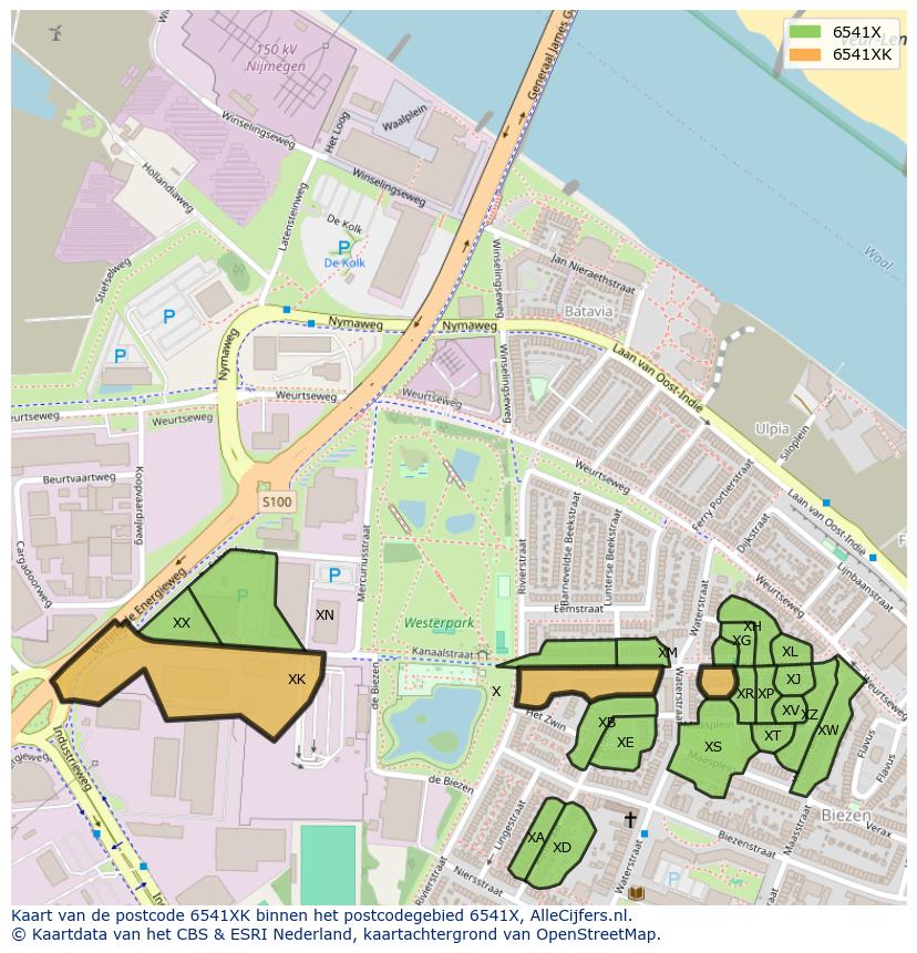 Afbeelding van het postcodegebied 6541 XK op de kaart.
