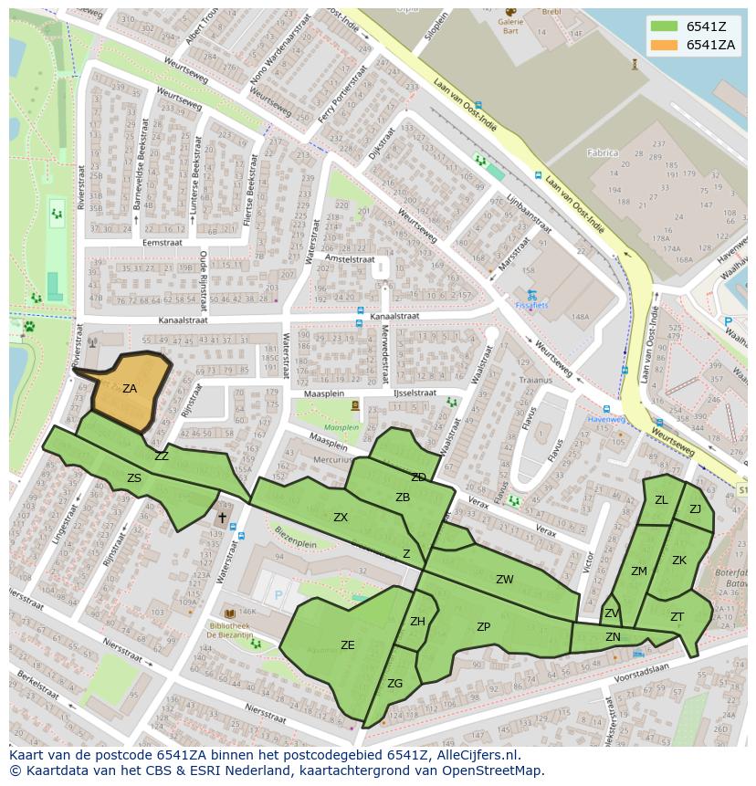 Afbeelding van het postcodegebied 6541 ZA op de kaart.