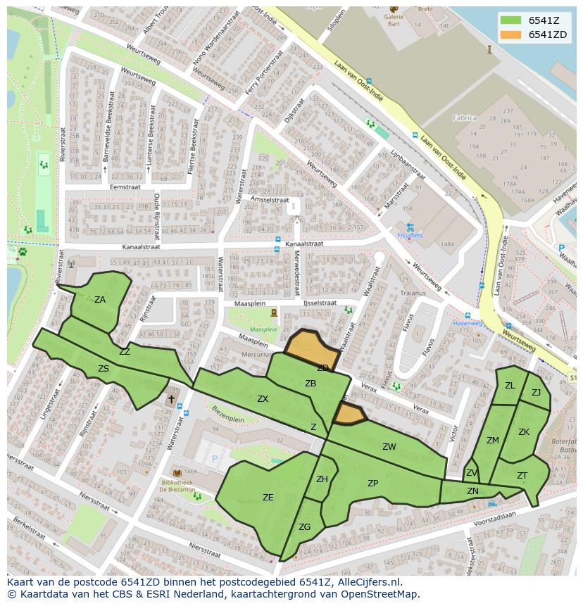 Afbeelding van het postcodegebied 6541 ZD op de kaart.