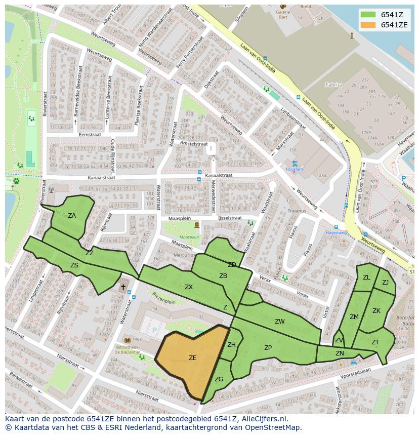 Afbeelding van het postcodegebied 6541 ZE op de kaart.
