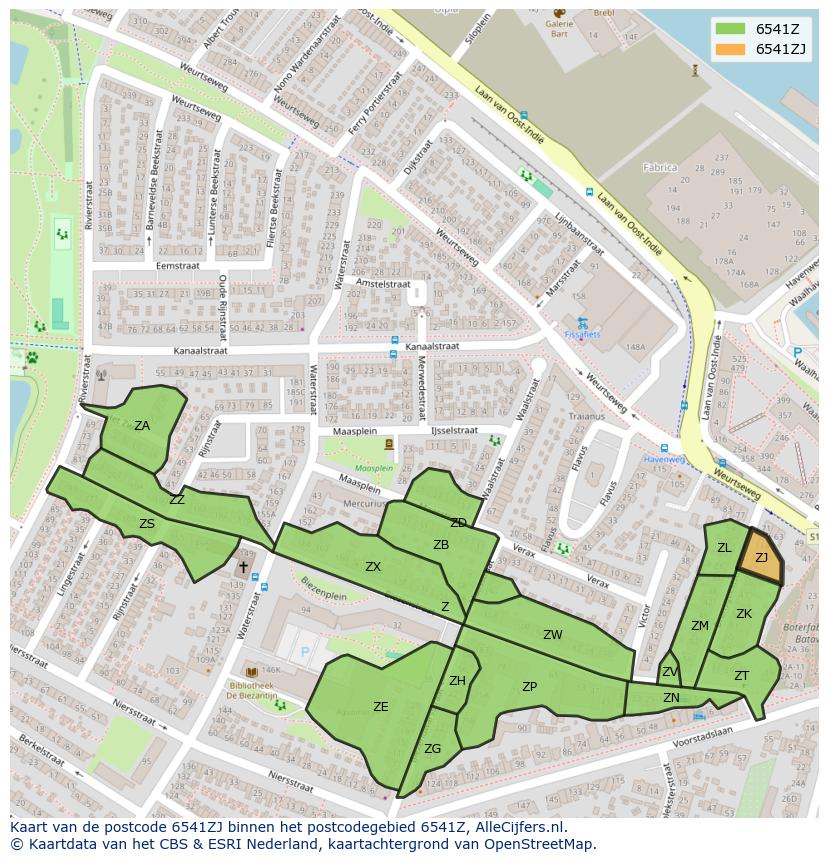 Afbeelding van het postcodegebied 6541 ZJ op de kaart.