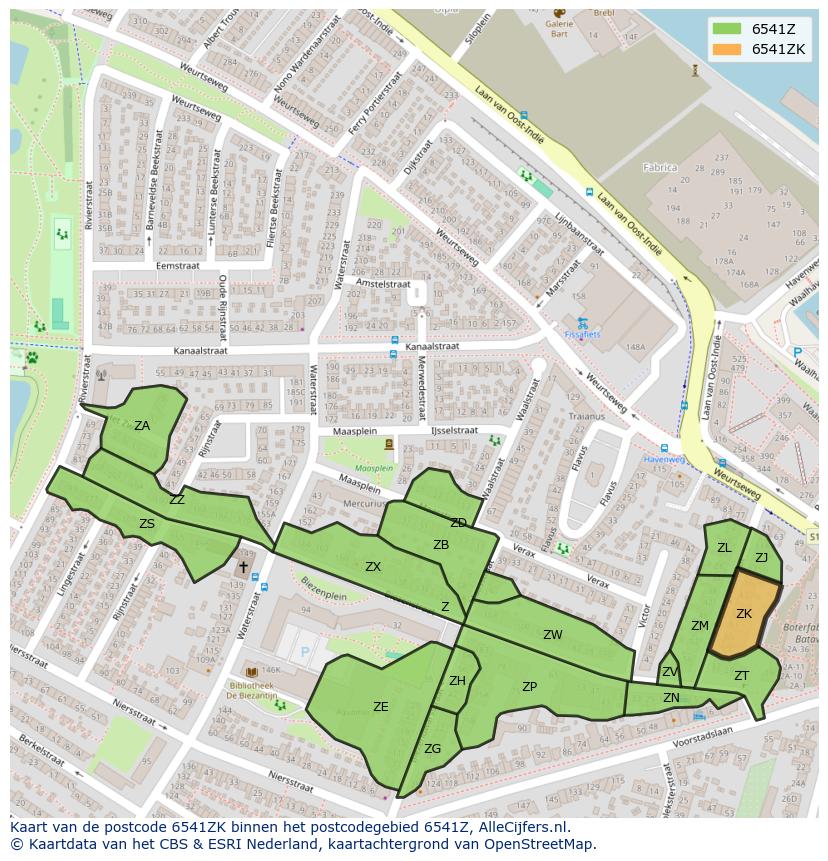 Afbeelding van het postcodegebied 6541 ZK op de kaart.