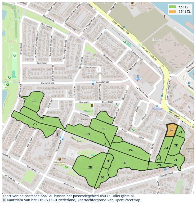Afbeelding van het postcodegebied 6541 ZL op de kaart.