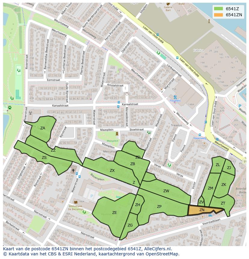 Afbeelding van het postcodegebied 6541 ZN op de kaart.