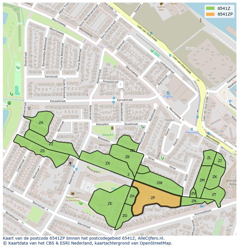 Afbeelding van het postcodegebied 6541 ZP op de kaart.