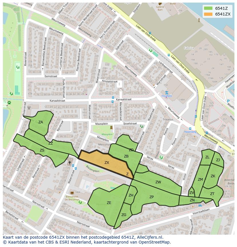 Afbeelding van het postcodegebied 6541 ZX op de kaart.