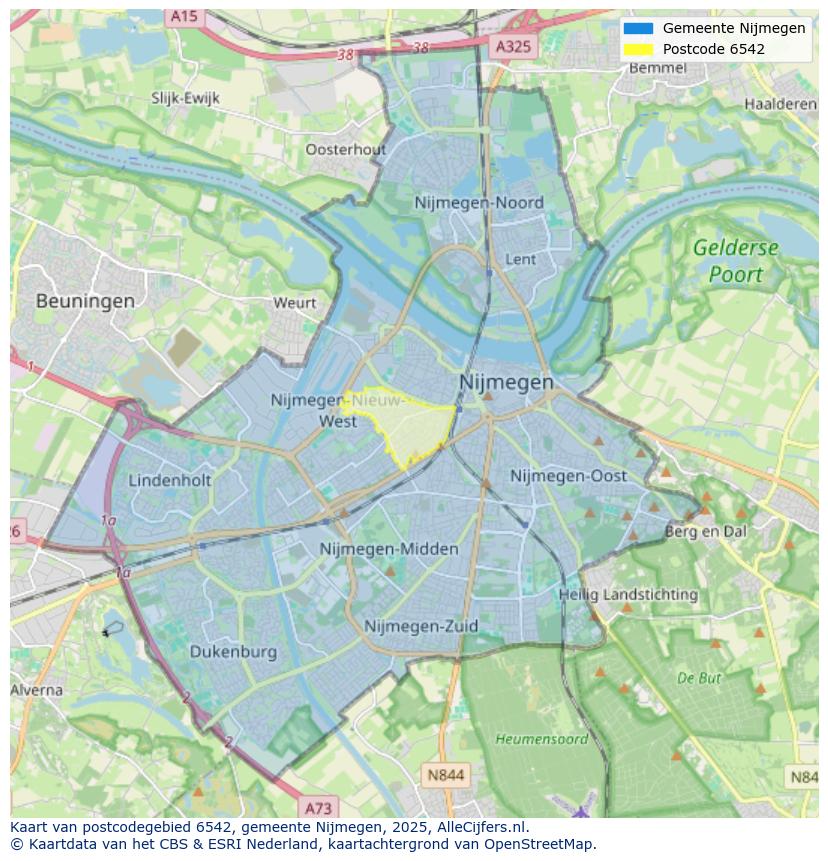 Afbeelding van het postcodegebied 6542 op de kaart.