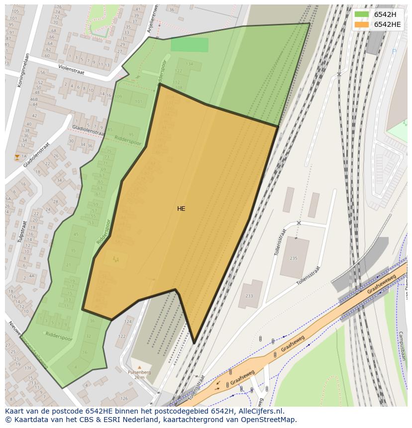 Afbeelding van het postcodegebied 6542 HE op de kaart.